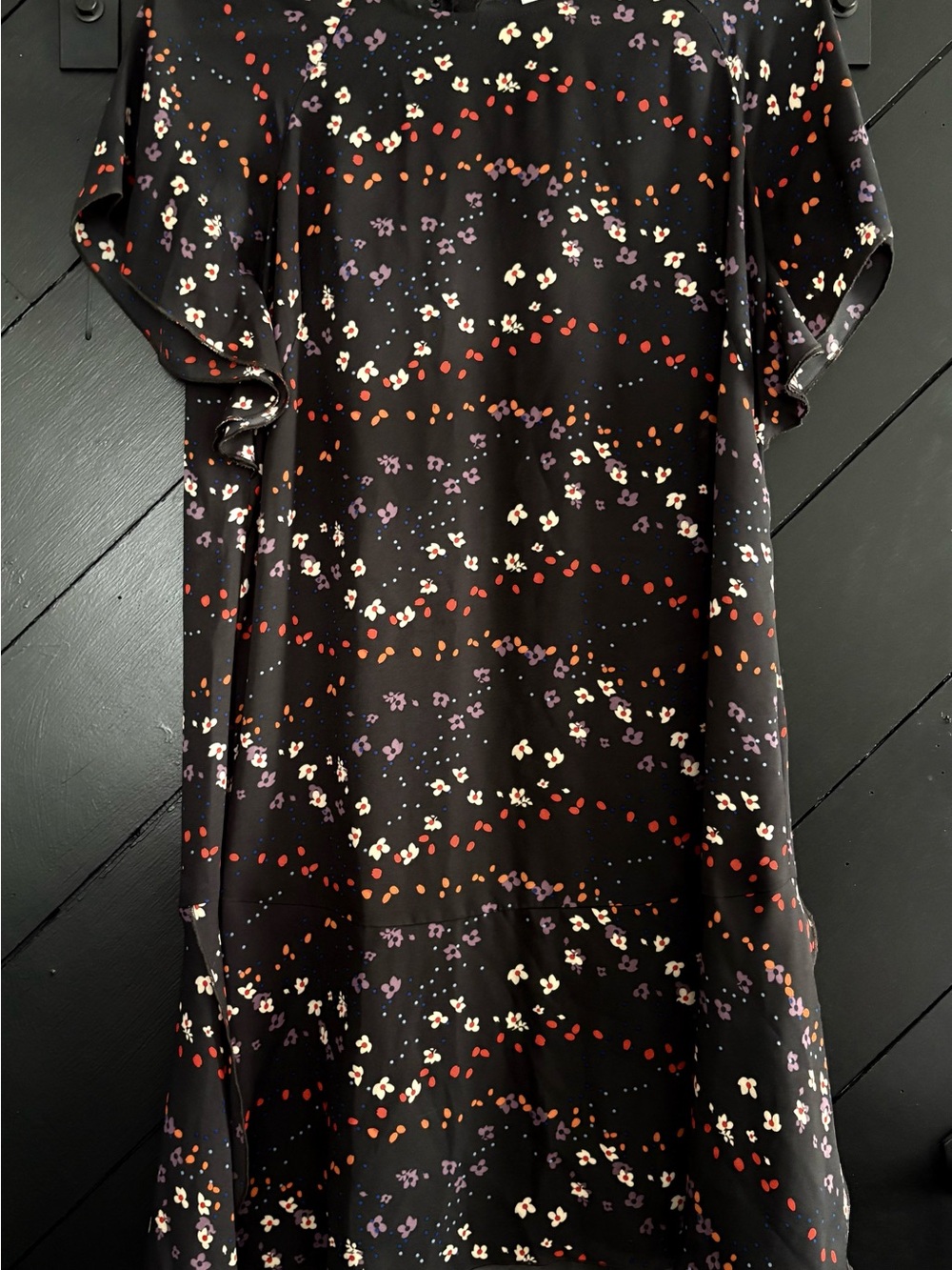 CAbi Gray Dress with Red, Purple & Cream Floral Dots